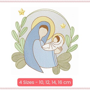 Mother Mary & Baby Jesus Nativity Embroidery Design – 4 Sizes – Instant Download