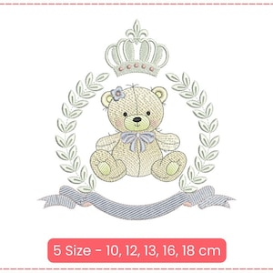 Ursinho de pelúcia com bordado de coroa, urso de pelúcia com coroa real e coroa de louros - 5 tamanhos incluídos (10, 12, 13, 16, 18 cm)