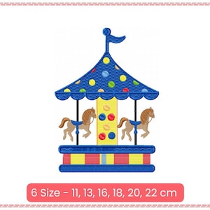 Carousel complete with intricate horses that capture the magic of a fairground machine embroidery design, 6 sizes, instant download