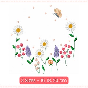 Whimsical Wildflowers and Butterflies Embroidery Design | Floral Spring Meadow | 5 Sizes