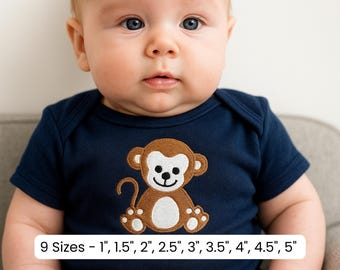 Cute Monkey Embroidery Design | Baby Animal Machine Embroidery Pattern | Jungle Theme Digital File – 9 Sizes