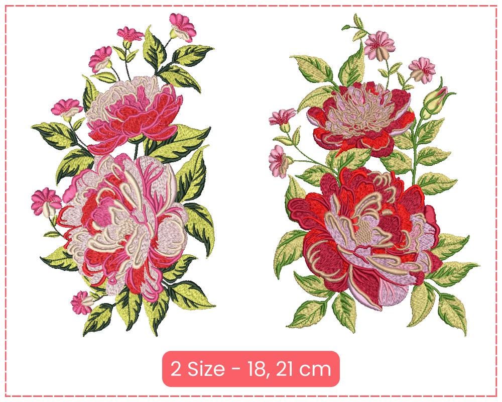 Blossoms Floral bouquet machine embroidery design, rose flower embroidery pattern - 2 sizes - instant download