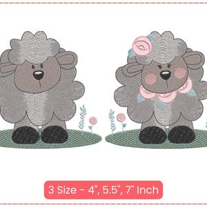 Cute Sheep Embroidery Design Set, Lamb Machine Embroidery Patterns with Flowers, Farm Animal Applique