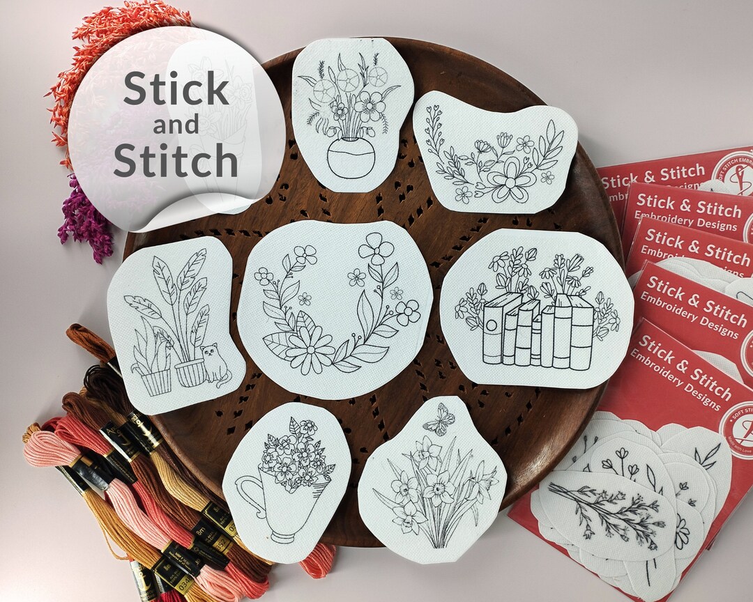 Flowers Hand Embroidery Pattern, Stick and Stitch Pattern, Water Soluble Embroidery Designs ...