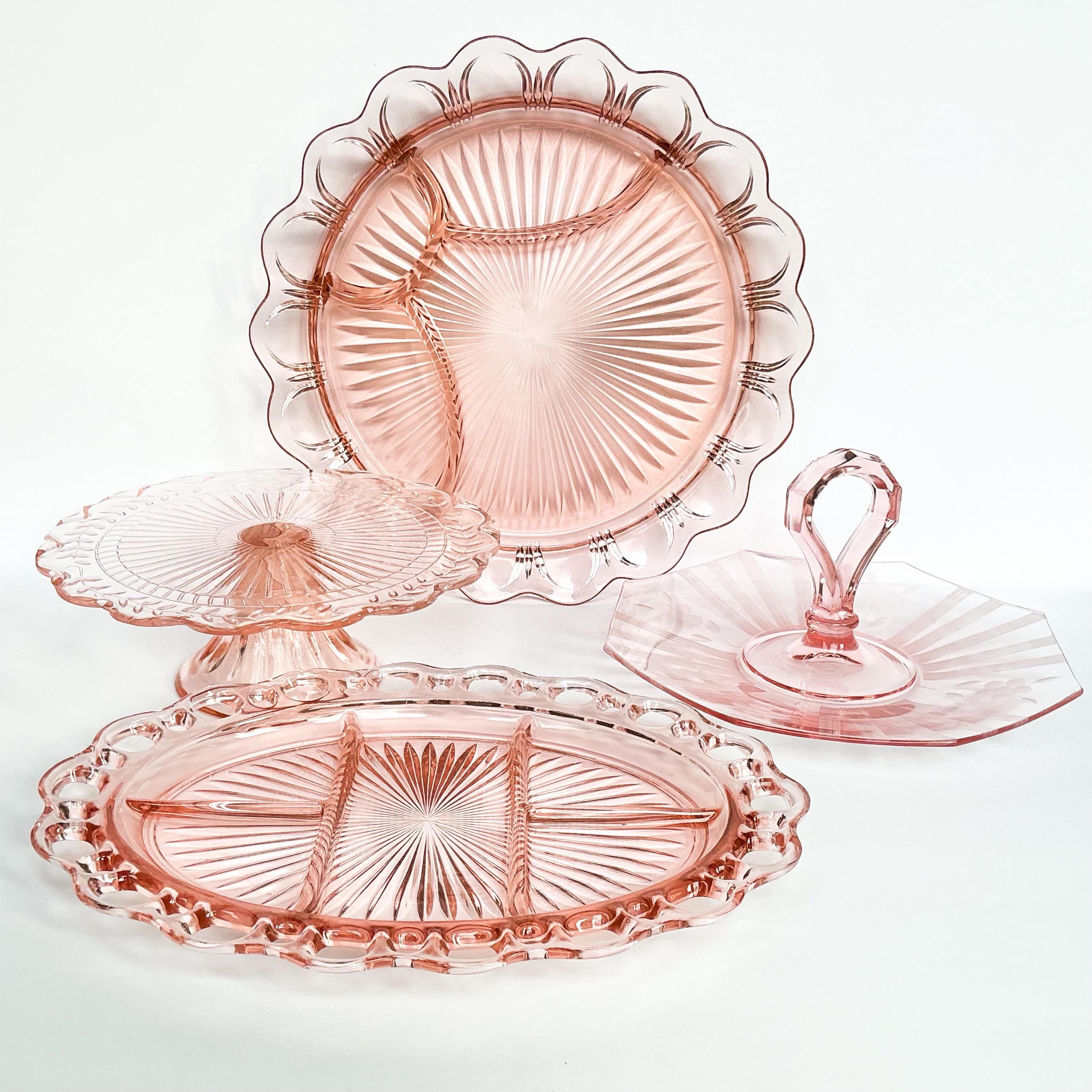 Vintage Pink Depression Glass Handled Server and Tray/Platter, Serving dish