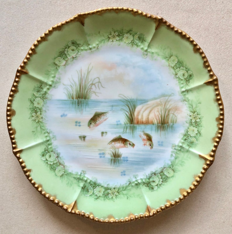 Set of 10 Antique Fish Plates Elite Works Limoges France Etsy