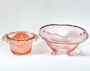 Vintage Pink Depression Glass Bowl, Cake Stand and Footed Cake platter from Lancaster