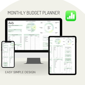 Può includere: Un pianificatore di budget mensile digitale con uno schema di colori verde e bianco. Il pianificatore include sezioni per il riepilogo del flusso di cassa, i redditi, le spese e i risparmi. Il pianificatore è disponibile in tre dimensioni: desktop, tablet e telefono.