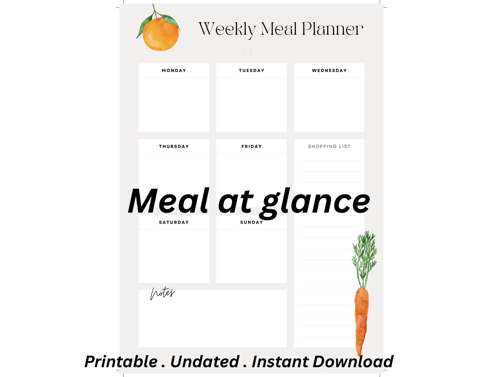 Weekly Meal Planner Printable | Undated Family Meal Planner With ...