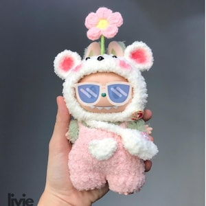 Handmade Pink Flower Bear Labubu Clothes, Crochet Labubu Outfit, Crochet Labubu Clothes, Cute Clothes, Labubu Flower Costume, Cute Gift Idea