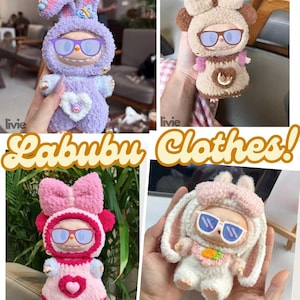 Purple Rabbit And Cute Mouse Labubu Outfit, Handmade Crochet Labubu Clothes Bag Charm, Labubu Fashion Cosplay, Cute Gift Idea