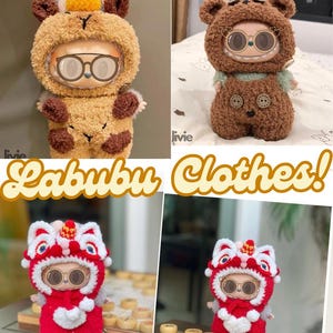 Handmade Crochet Labubu Bear, Capybara, Lion Dance Clothes, Crochet Labubu Outfit Fashion, Handmade Clothes Accessories, Cute Labubu Outfit