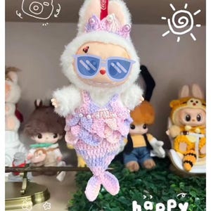 Handmade Mermaid Crochet Outfit For Labubu, Summer Outfit Crochet Labubu , Handmade Clothes Accessories, Cute Labubu Beach Clothes