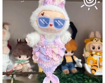Handmade Mermaid Crochet Outfit For Labubu, Summer Outfit Crochet Labubu , Handmade Clothes Accessories, Cute Labubu Beach Clothes