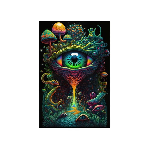 Trippy poster psychedelic lsd trip cool blacklight poster lsd blacklight poster cool wall art colorful wall art alien picture