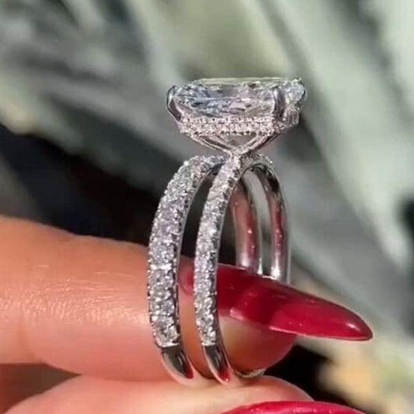 3 CT Radiant Cut Moissanite Engagement Diamond Ring Bridal Set Gift For Her Wedding Band Promise Ring Anniversary Bridal Ring Set Gift Her