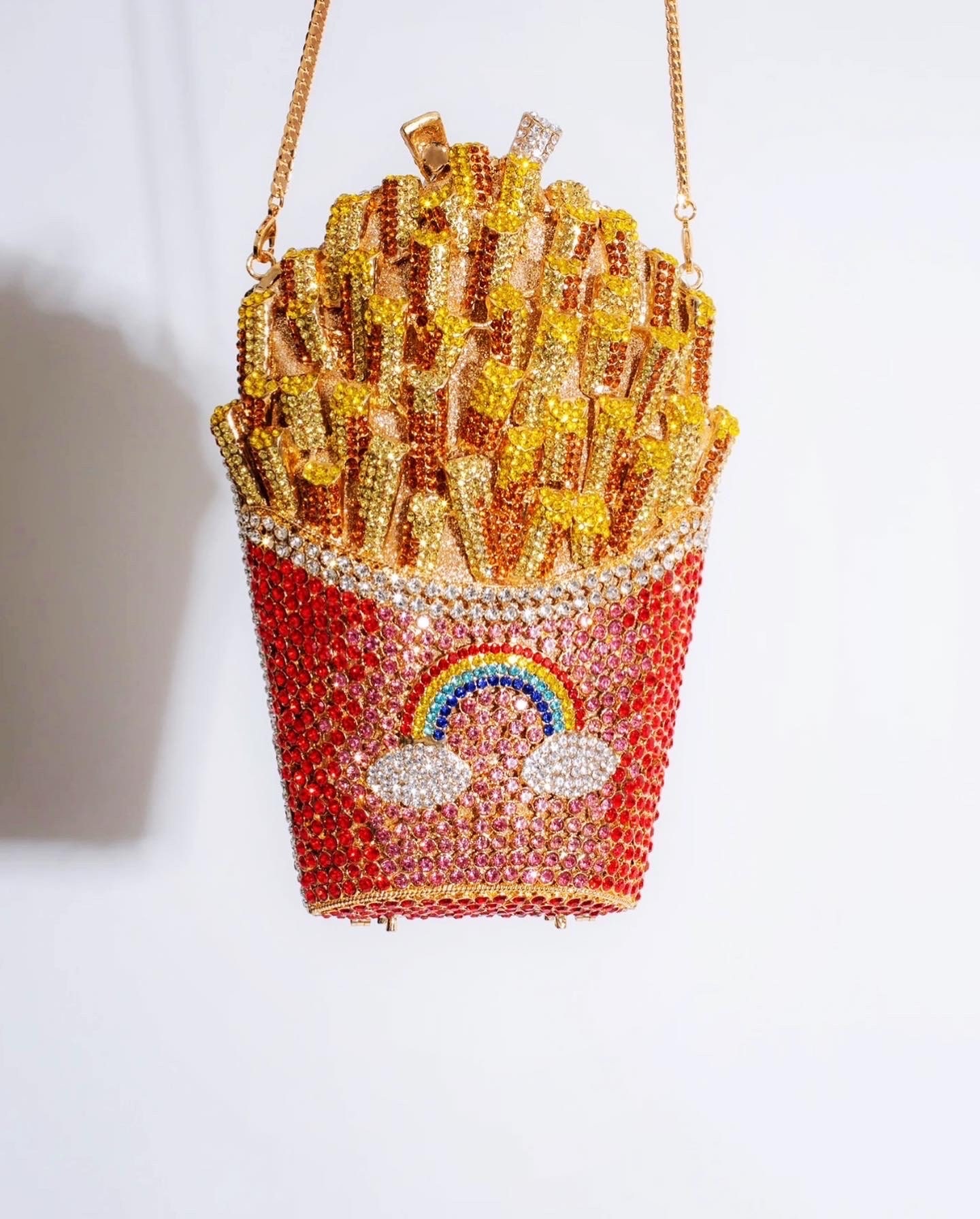 Xiyuan French Fries Shape Bling Crystal Clutch Purse Evening Bags