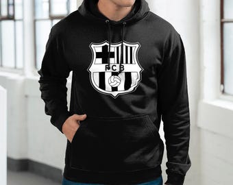 Felpa con cappuccio FC Barcelona - Logo - Maglia - Tuta - Maglia - Barcellona - UEFA - Champions League - Calcio - Nero - Uomo