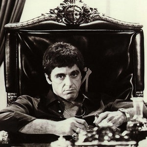 Pintura de Scarface • Silla Tony Montana 2 • Impresión en lienzo | Decoración de pared para sala de estar, dormitorio, oficina | Lienzo de Scarface