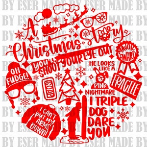 Custom Christmas Story Theme Collage Red Svg, Png, Dxf, Eps, Jpg, Design, Christmas Story Svg, Xmas Shirt, Cricut Cut File, Digital Design