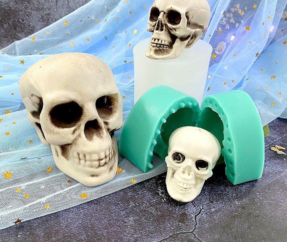 1:1 Actual Size 3D Skull Silicone Mold, Candle Plaster Silicone