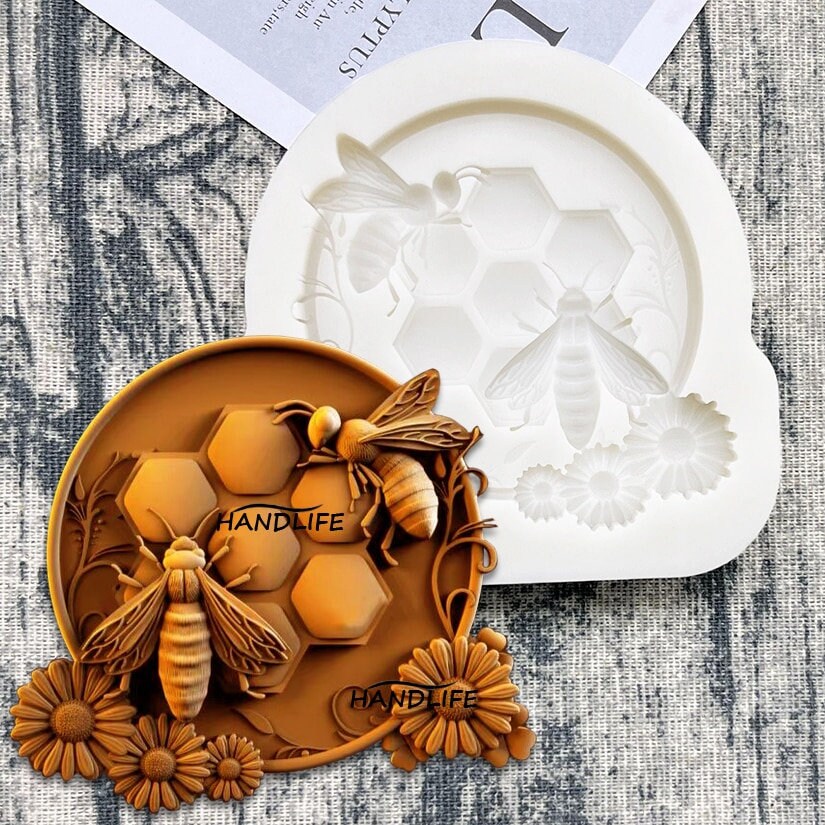 Handmade Bee Oval Honeycomb Cake Resin Molds 3D Art Silicone Mold# Soap Wax  M2B5 