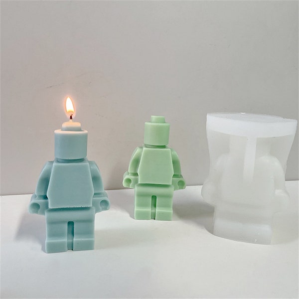 Diy robots silicone candle mold 3D building blocks chocolate fondant molds home decor