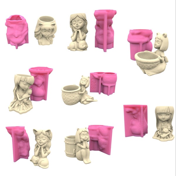 Girl Barrel Concrete Silicone Pot Mold, Succulent Flowerpot Clay Cement Plaster Molds, DIY Home Garden Flower Pots Mould