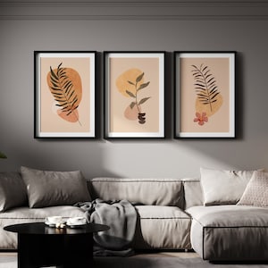 Set of 3 Beige Boho Flower Wall Art, Natural Exhibition Prints, Gallery Wall Art
