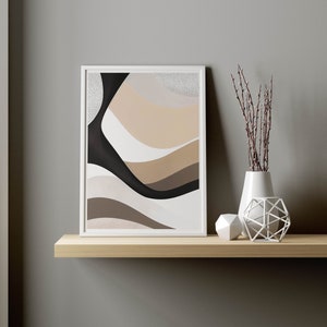 Ola de arte abstracto neutral, arte de pared moderno, decoración en crema, decoración elegante para el hogar, arte abstracto beige minimalista