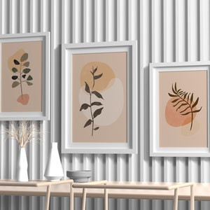 Set of 3 Beige Boho Flower Wall Art, Natural Exhibition Prints, Gallery Wall Art