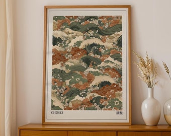 Beige and Sage Green Waves Japandi Wall Art, Wabi Sabi Wall Art, Japanese Wall Art, Japandi Art, Printable Wall Art