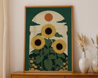 Sunflower Folk Art Print: Vibrant Boho Floral Wall Decor (PDF/JPG)