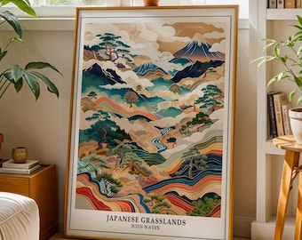 Japanisches Grassland Poster, japanische Wandkunst, Japandi Wandkunst, Wabi Sabi Wandkunst, druckbare Wandkunst, Wellendruck, abstrakte Wandkunst