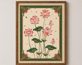 Indian Lotus Wall Art, Vintage Botanical Print, Indian Floral Art, Lotus Art Print, Asian Wall Decor, Vintage Indian Art