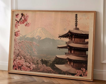 Arte de parede de paisagem japonesa, arte de parede japonesa, arte de parede Japandi, paisagem japonesa, arte de templo japonês, arte de parede para impressão
