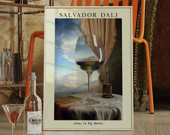 Salvador Dali Wine Poster, Dali Print, Digital Prints, Dali Wall Art, Surreal Salvador Dali Art, Surrealism, Famous Artist Prints