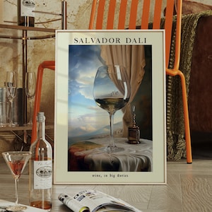 Salvador Dali Wine Poster, Dali Print, Digital Prints, Dali Wall Art, Surreal Salvador Dali Art, Surrealism, Famous Artist Prints