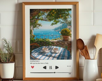 Póster de café con vistas a Italia, impresión de espresso, impresión de café, impresiones de cocina, arte de cocina melancólico, impresión de barra de café