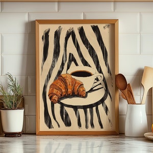 Croissant Print, Coffee Bar Print, Coffee Poster, Croissant Art, Coffee Art Print, Kitchen Prints, Food Print, Kitchen Art