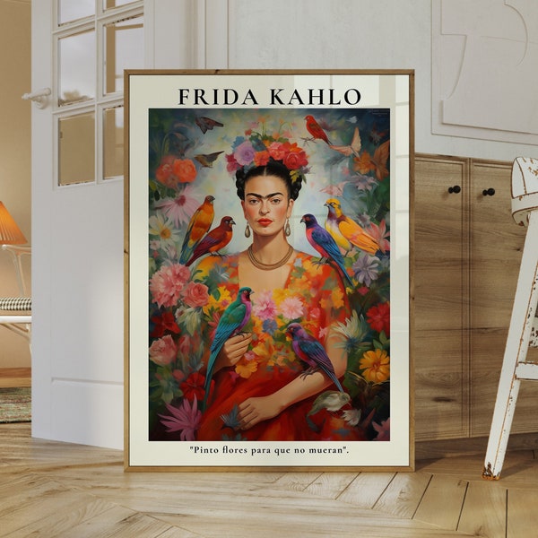 Affiche oiseaux et fleurs de Frida Kahlo, téléchargement numérique, affiche unique, impression de Frida Kahlo