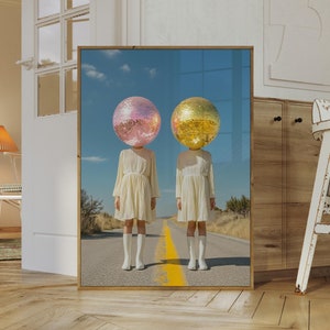 Colorful Disco Ball Head People Poster, Maximalist Wall Art, Disco Ball Print, Disco Ball Art Print, Trendy Wall Art