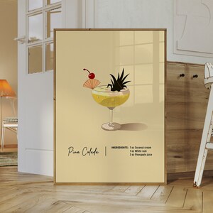 Pina Colada Poster, Cocktail Print, Bar Cart Prints, Vintage Cocktail Art, Cocktail, Minimalist Wall Art, Cocktail Wall Art, Digital Prints