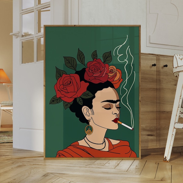 Frida Kahlo Abstract Portrait Poster, Frida Kahlo Print, Frida, Digital Download, Abstract Wall Art, Feminist Wall Art, Frida Khalo