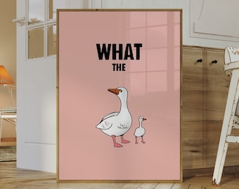What The Duck Poster, Minimalist Wall Art, Funny Poster, Funny Animal Poster, Duck Poster, Digital Download, Minimalist Animal Print