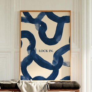 Abstract Wall Art - Blue and Beige Printable, Modern Japandi Wall Art, Bold Lines Mid Century Modern Decor, Bracing Blue Art Print