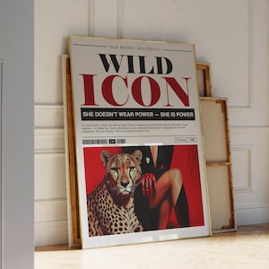 Wild Cheetah Fashion Wall Art, Vintage Newspaper Print, Magazine Cover Print, Dorm Room Decor, Trendy Newspaper, Bar Cart Art, Cheetah Print