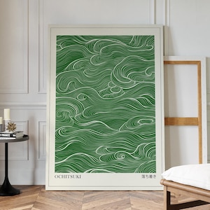 Japandi Wall Art Print, Sage Green Waves Japanese Poster, Wabi Sabi Wall Art, Japanese Wall Art, Printable Wall Art