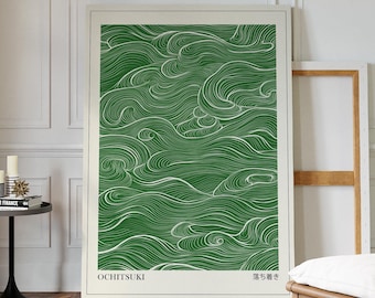 Japandi Wall Art Print, Sage Green Waves Japanese Poster, Wabi Sabi Wall Art, Japanese Wall Art, Printable Wall Art