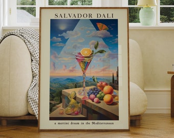 Salvador Dali Martini Cocktail Poster, Digital Prints, Dali Wall Art, Salvador Dali Poster